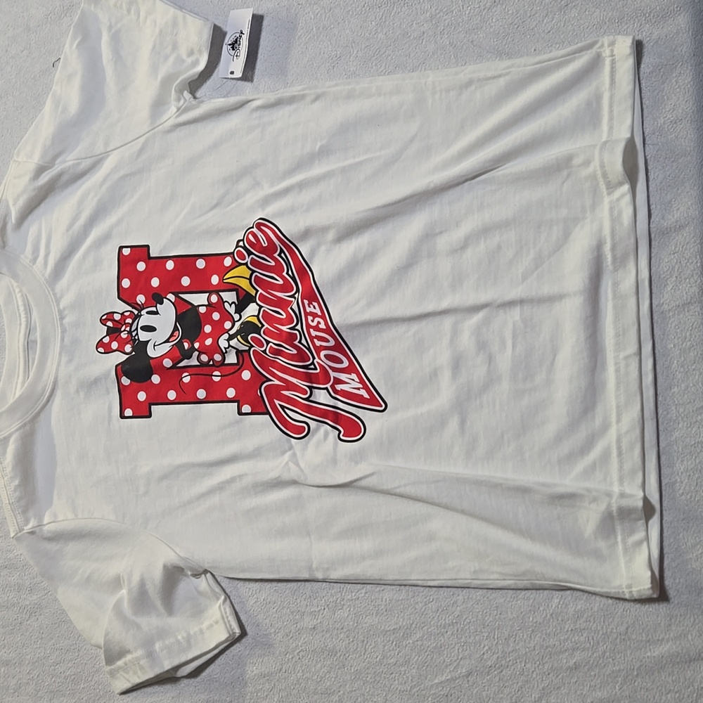 Disney Minnie Mouse - Collegiate M - Juniors Cropped Cotton Blend Tshirt
